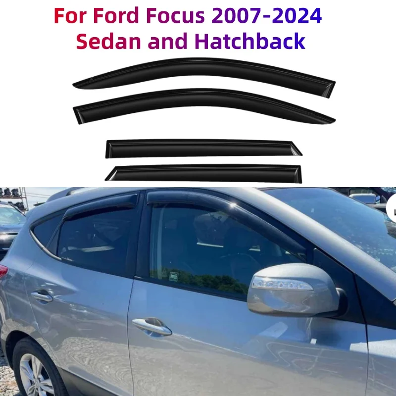 For Ford Focus 2007-2024 Sedan and Hatchback Window Visors Rain Sun Guard Vent Wind Deflector Weathershield Cars Accessories