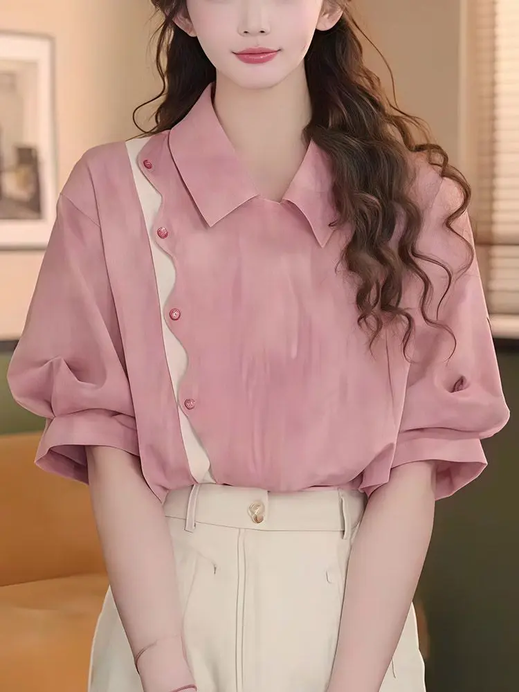 

Retro Collar Summer Loose Women's Shirt