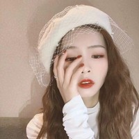 Autumn/Winter Woolen Pearl Mesh Beret Hat Female British Vintage Painter Hat Korean Version of Pumpkin Bud Hat Tide