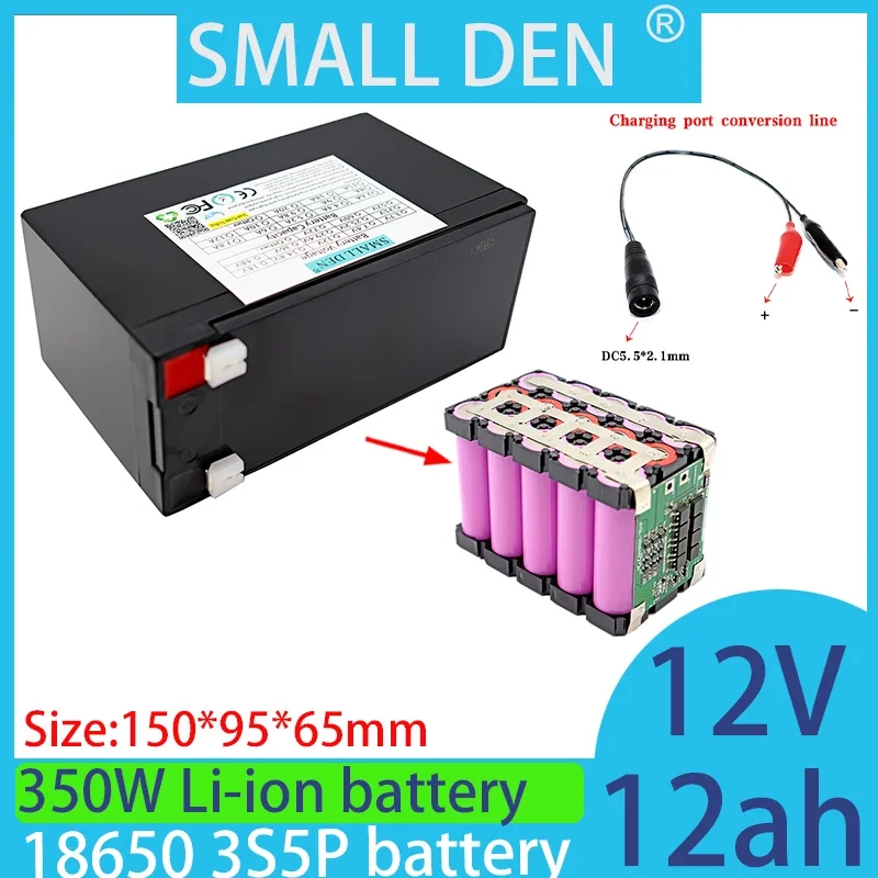 12V 12ah 3S5P original 18650 lithium battery pack 12000mAh, suitable for large capacity rechargeable batteries in power supply