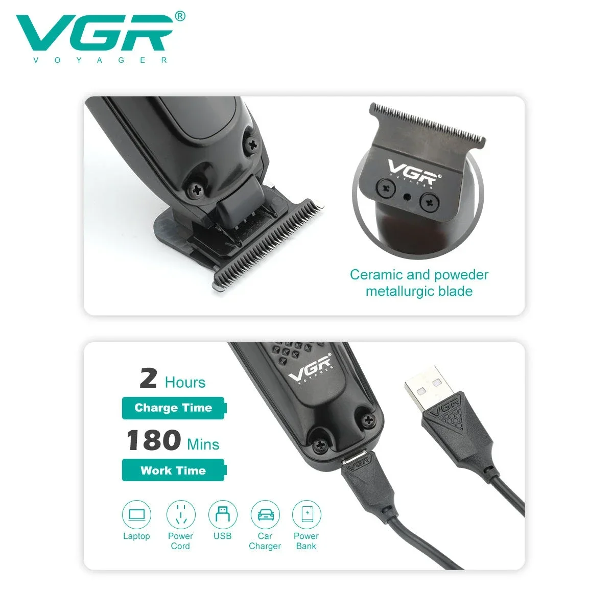 VGR Hair Trimmer Electric Beard Hair Clipper Professional Barber Hair Cutter Machine Trimer For Men Rechargeable V-972