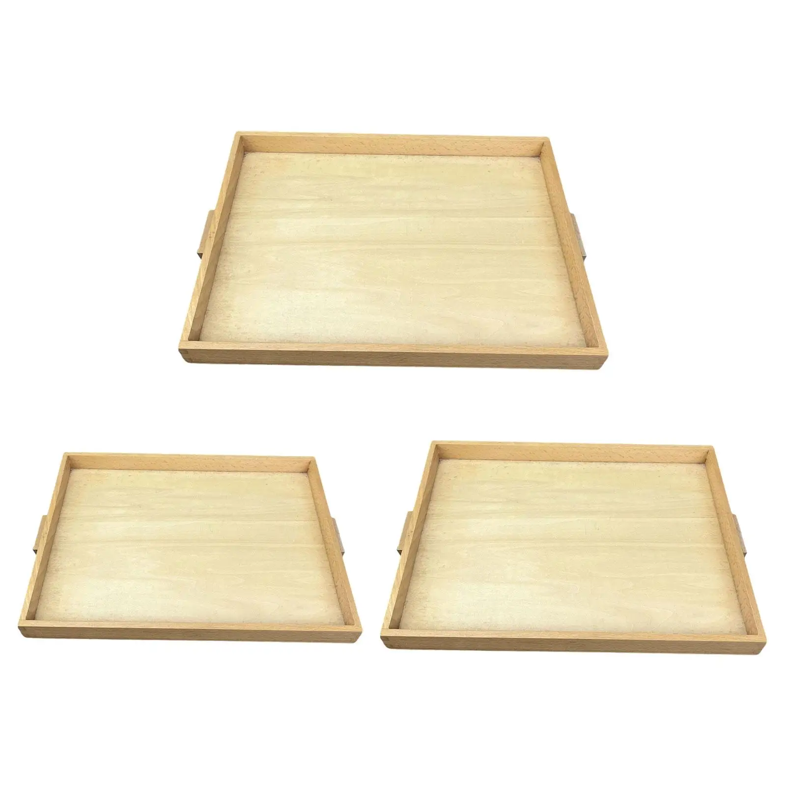 Wood Crafts Tray with Handle Serving Platter Tea Tray Rectangular Wooden Tray for Food Kitchen Snacks Party Montessori Materials