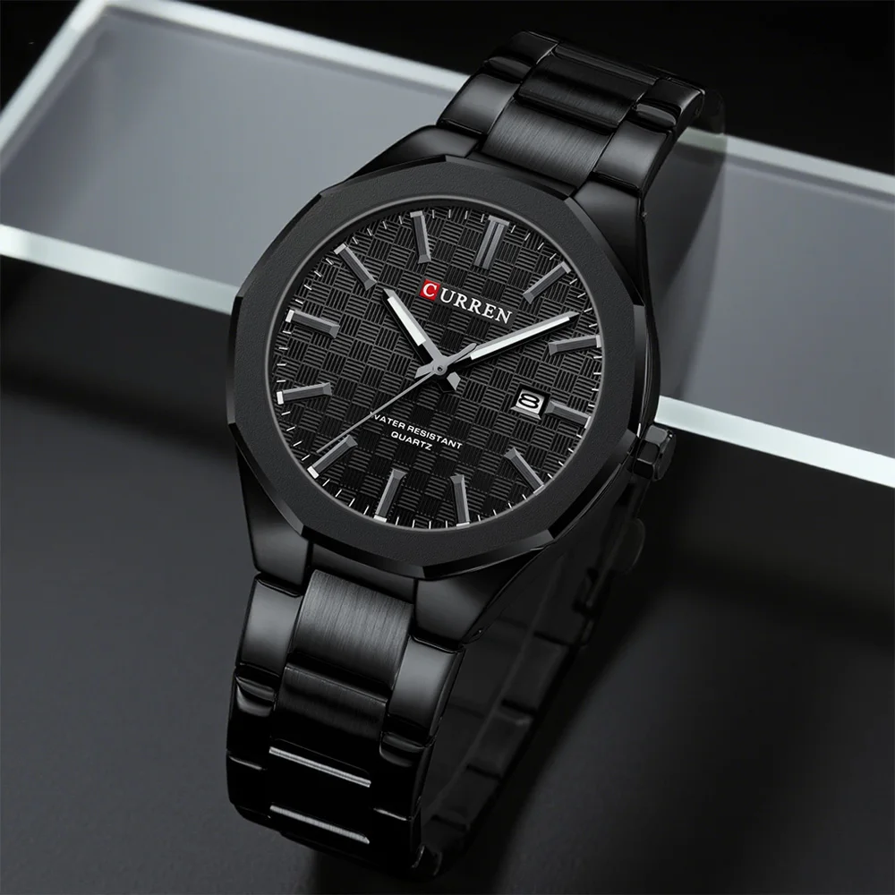 CURREN Men's Simple Black Dial Watches Fashion Minimalist 3-Hand Analog Design Wristwatch with Luminous Hands