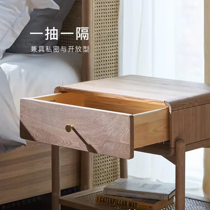 Table de chevet nordique en bois massif, meuble de rangement rétro simple en rotin, meuble latéral en rondins pour la maison B & B avec tiroir