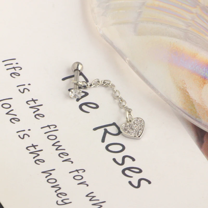 16G Cartilage Earrings 316L Stainless Steel CZ Dangle Helix Tragus Cartilage Stud Ear Piercing Jewelry for Women