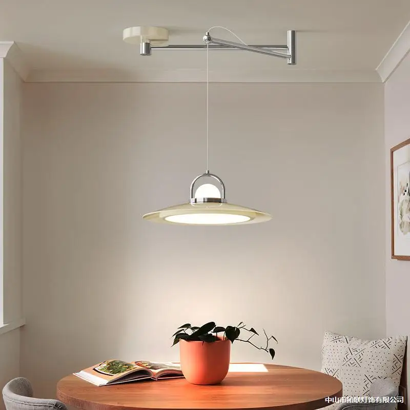 Cream medieval restaurant chandelier retro bedroom study dining light movable rocker arm flying saucer bar light fixture