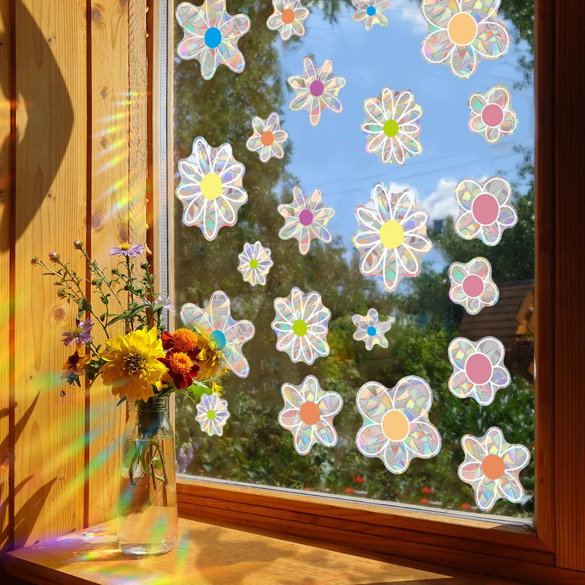 1/2 Stück Blumen-Regenbogen-Fensteraufkleber, nicht klebende Prismen-Fensterdekorationen für Schulklassenzimmer