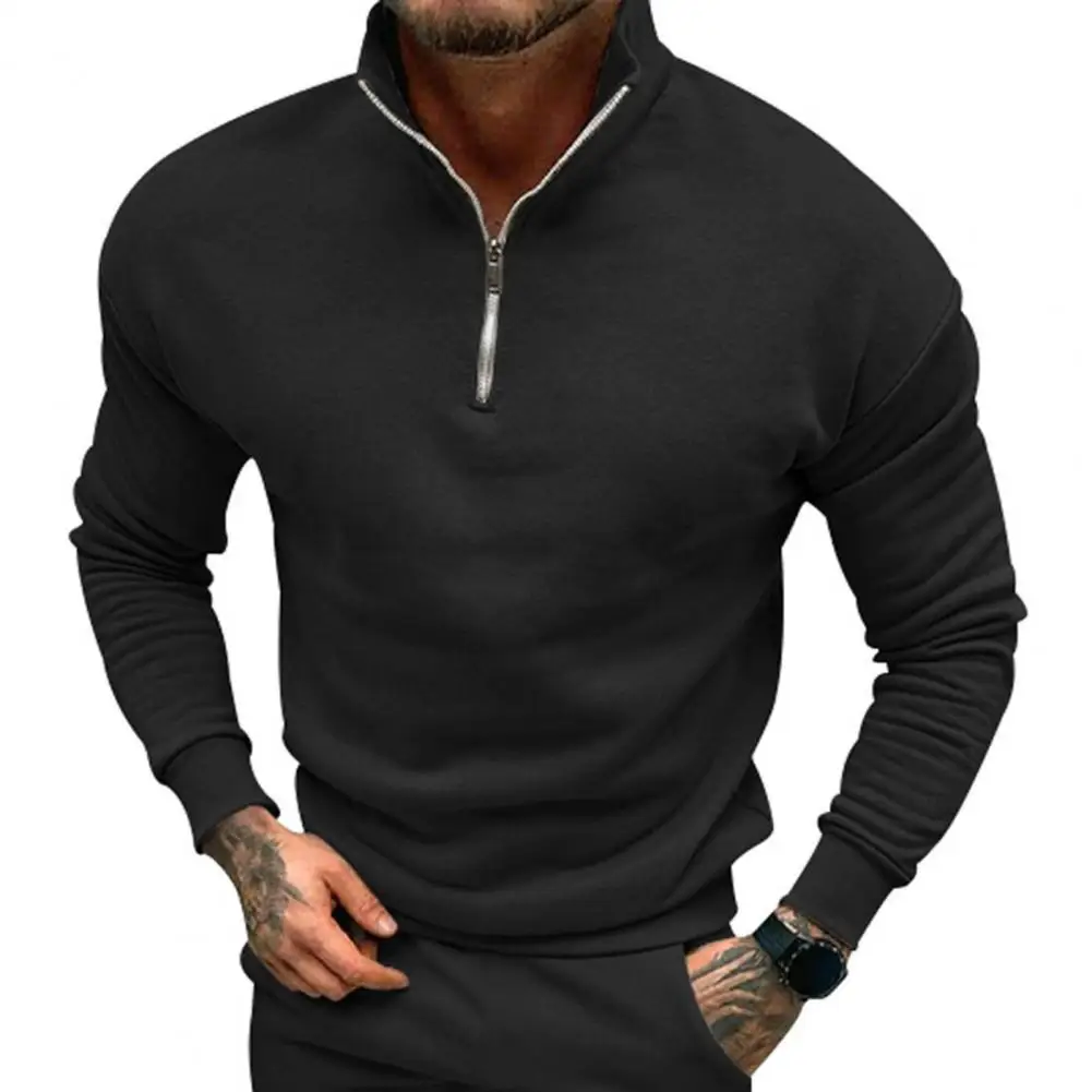 Men Sweater Men's Fall/winter Stand Collar Pullover with Neck Protection Elastic Cuff Zipper Collar Slim Fit Warm Soft for Cold