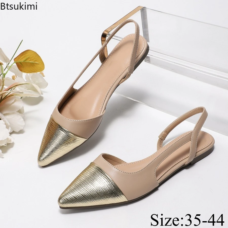New Women's Fashion Color Blocked Flat Sandals Summer Elegant Shallow Mouth Pointed Party Shoes Side-empty Ladies Single Shoes