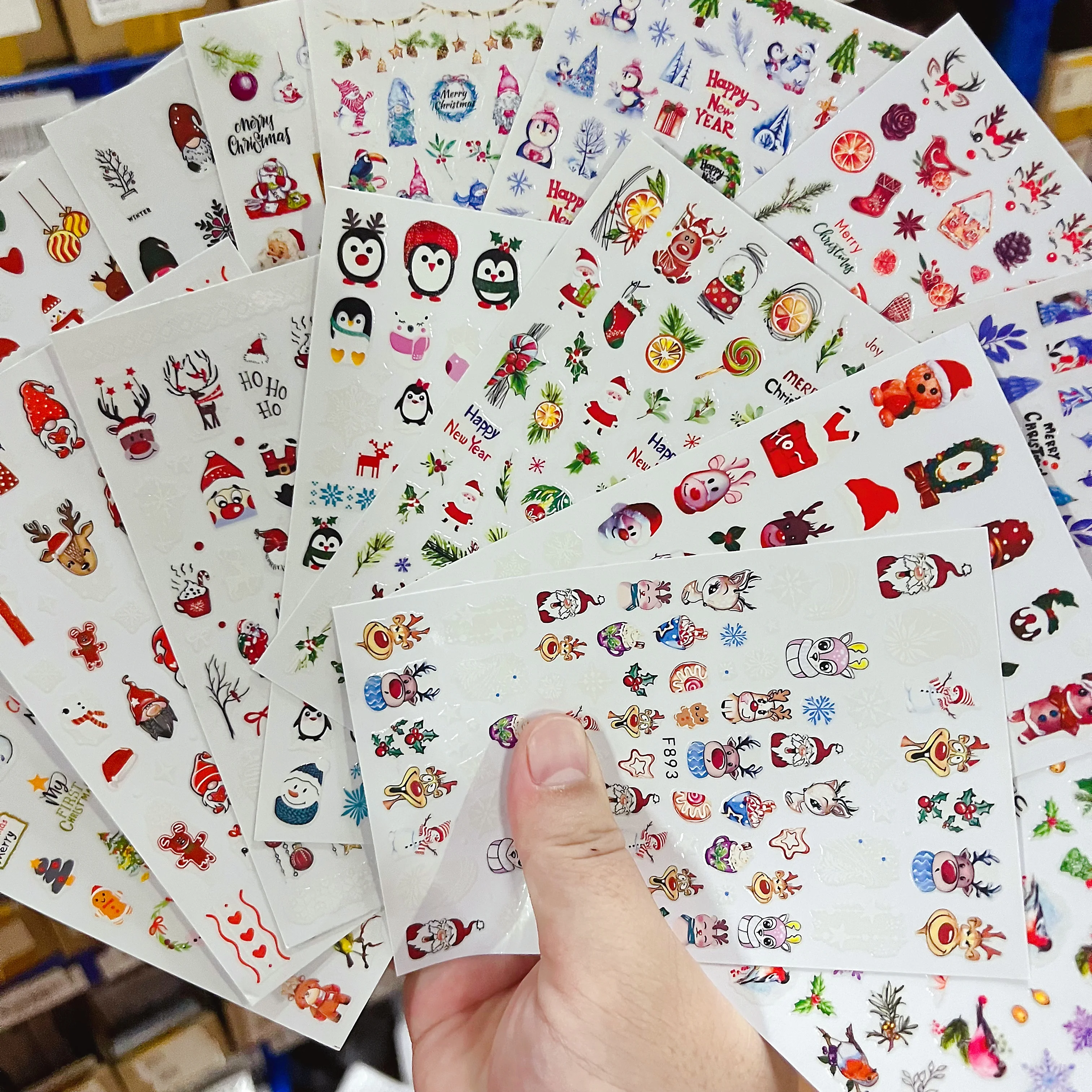 1pc 3D Santa Penguin Snowflake Nail Art Stickers Winter Deer Manicure Decors Tree Gingerbread Man Snow Festive Xmas Nail Decals*