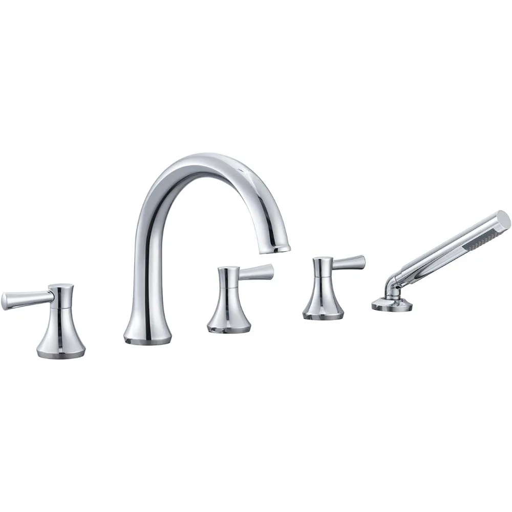 

Chrome Deck-Mounted 5-Hole Tub Faucet with Brass Construction and Hand Shower for Bathroom