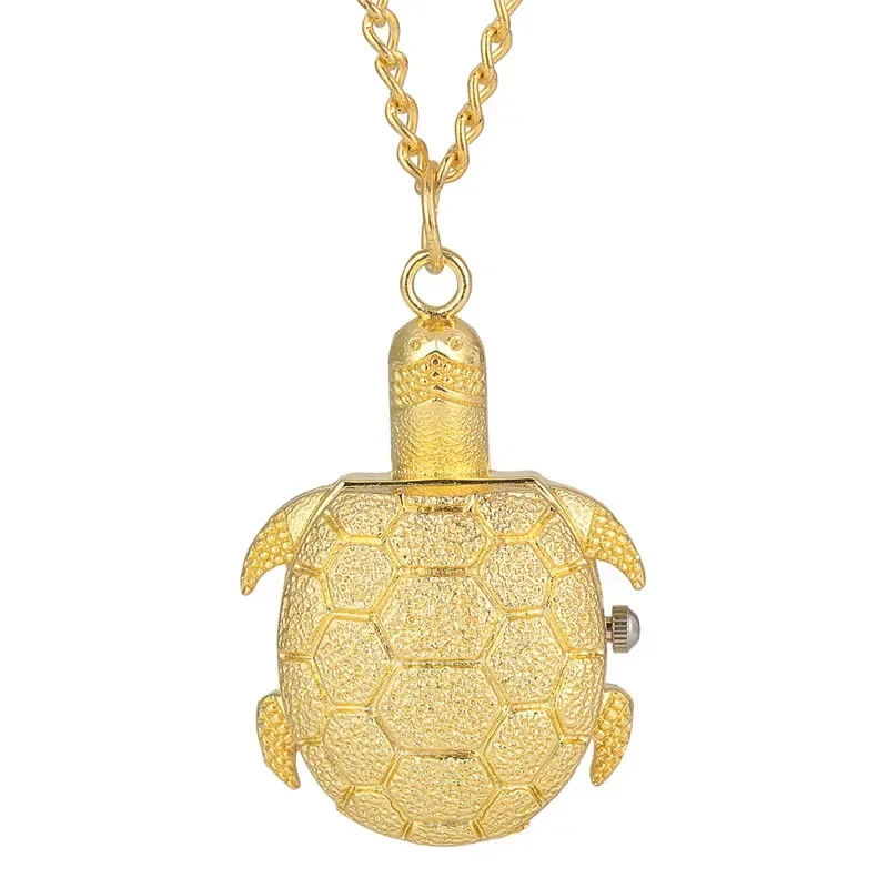 Charming Tortoise-Shaped Pocket Watch Gold-Tone Quartz Movement Clock Mini Timepiece for Kids Men Women Unique Gift