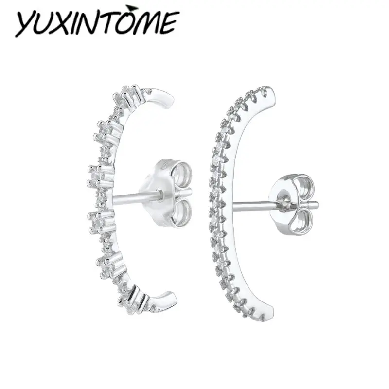 

925 Sterling Silver Ear Needle Advanced Cool Style Irregular Zircon E-shaped Earrings Women's Trendy Fashion Earrings Jewelry