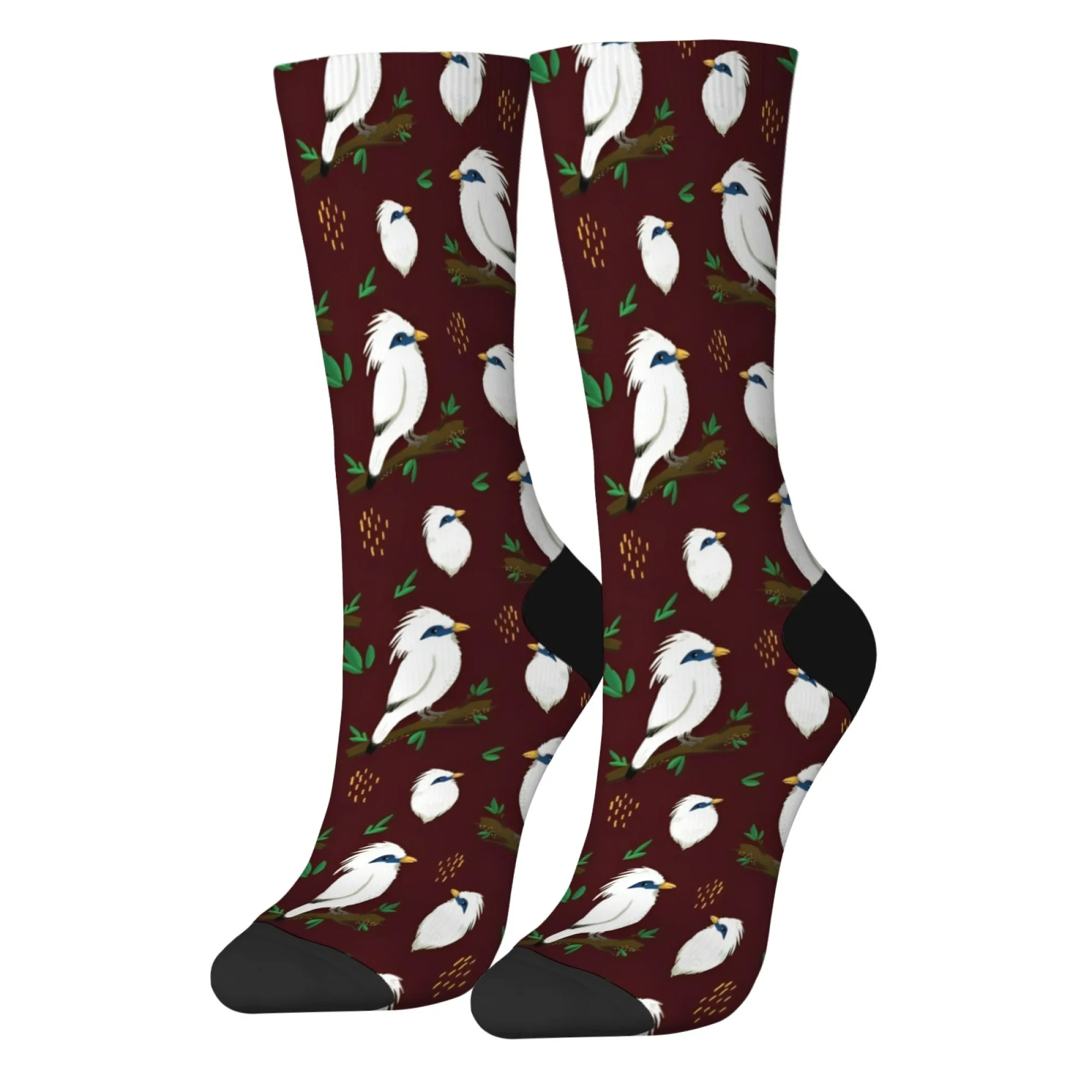 جوارب رجالية باللون الأحمر الخمري، نمط فرع طيور الكاردينال والتوت، جوارب رياضية عصرية للزوجين