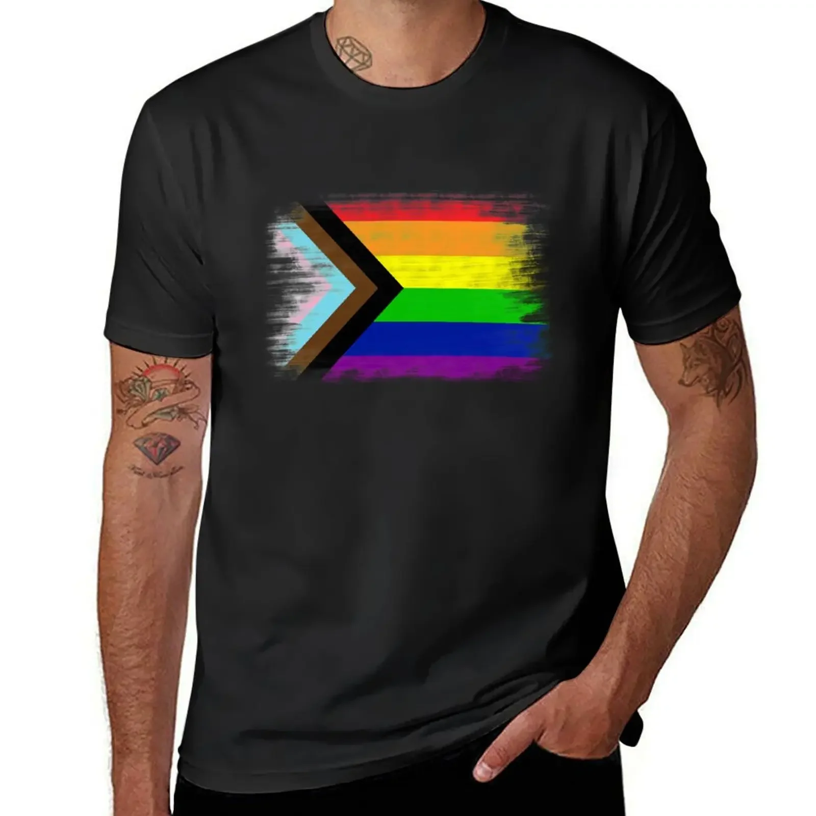 Progress flag T-Shirt man clothes graphic t shirts summer tops t shirts men