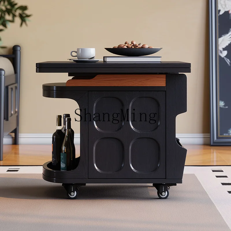 

CL rotating side few trolley sofa side cabinet side cabinet retro wind mobile folding coffee table movable lift