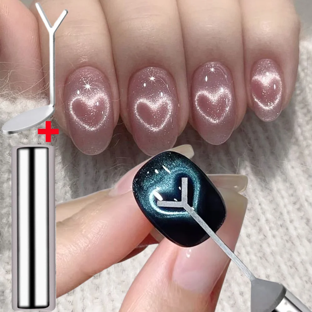 2/3Pcs Love-shaped Cat's Eye Nail Magnet Y-shaped Iron Wire Cylinder Magnet Stick for Heart French Manicure Salon Magnetic Tools