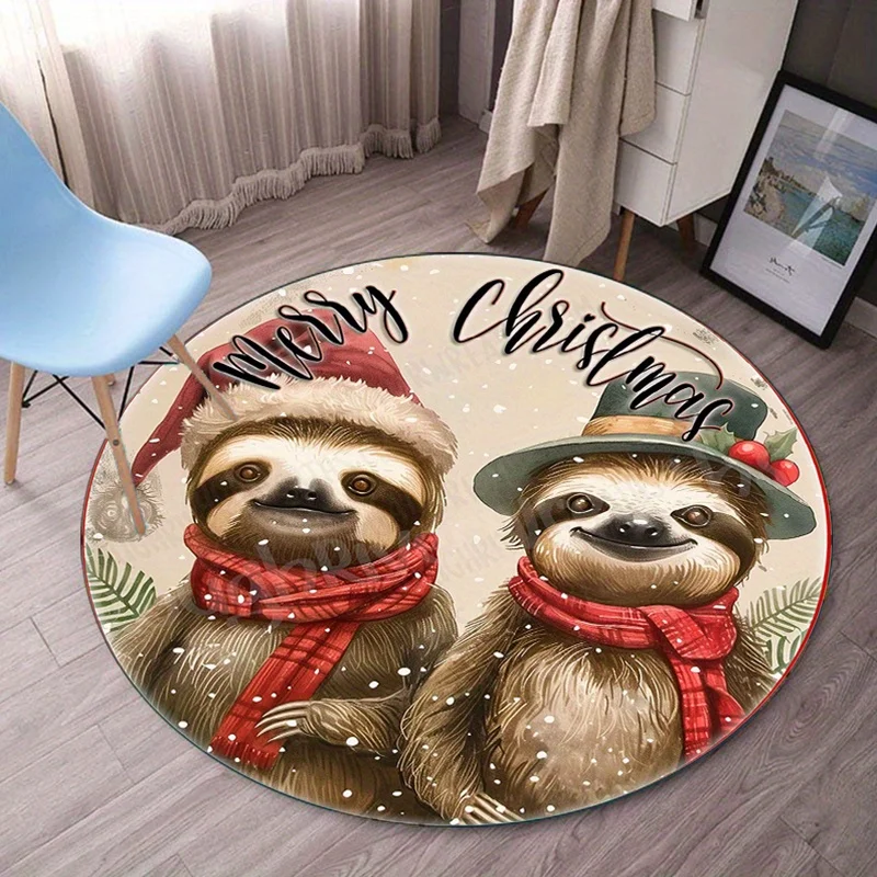 

С Рождеством ленивец пара круглый ковер плюшевый напольный коврик праздничный декор милый животный тематический ковер для спальни Рождественский подарок ковер