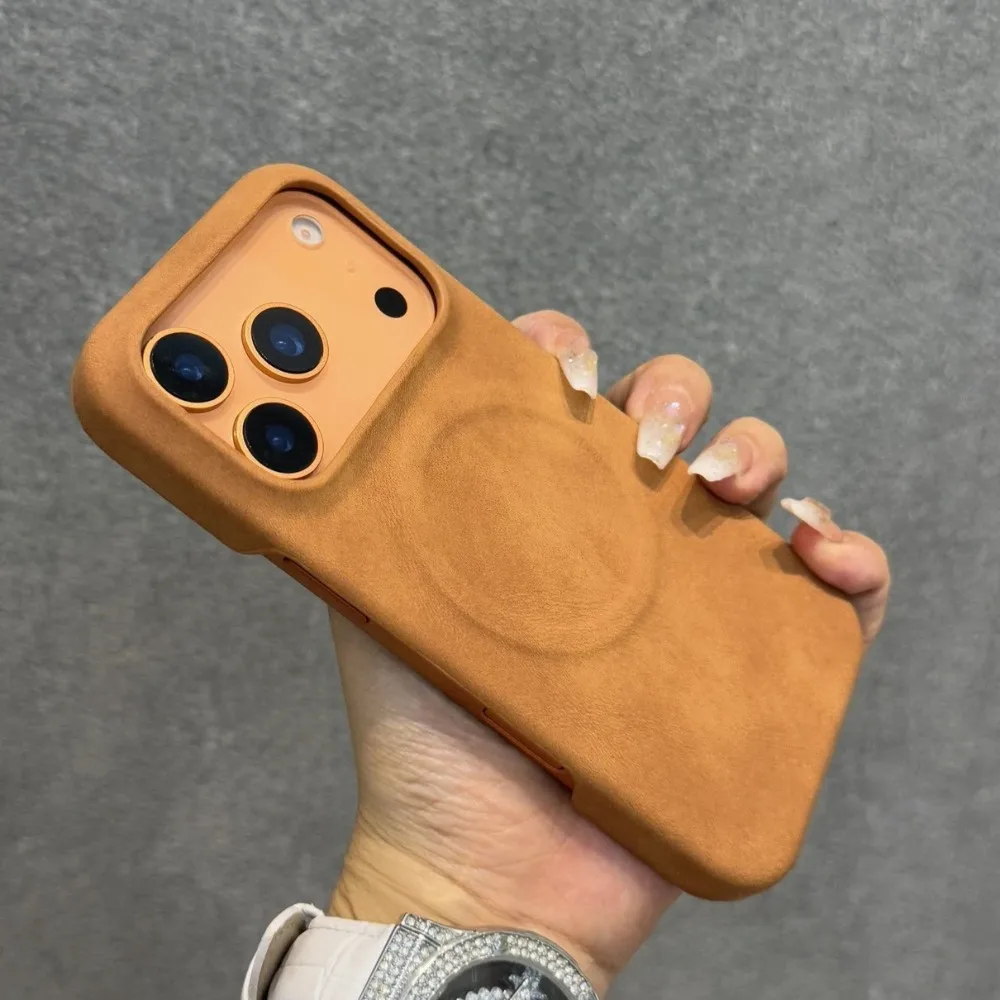 

Кожаный магнитный чехол из овчины для iPhone 17 Pro Max 13 12 14 15 Plus 16 Pro Max 17 Air Magsafe Matte Cover Luxury