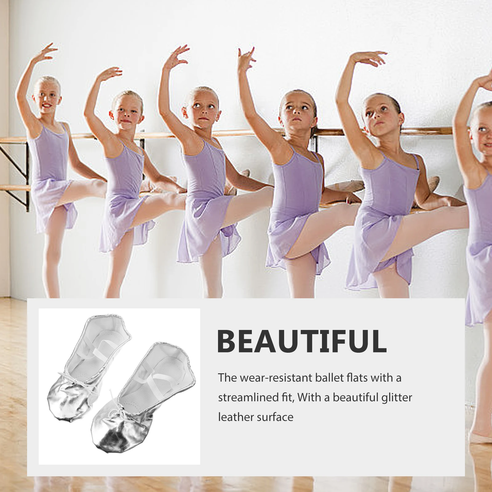 

Балетная танцевальная обувь, размер 34, серебристая, нескользящая детская обувь для йоги с разделенной подошвой для девочек, износостойкая поверхность с блестками из искусственной кожи