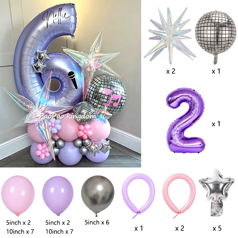 Disco-Geburtstagsballon-Dekorationsset Musik-Mädchen Nummer Aluminiumballons Kinderparty-Zubehör Geschenk-Deko – Detail 2