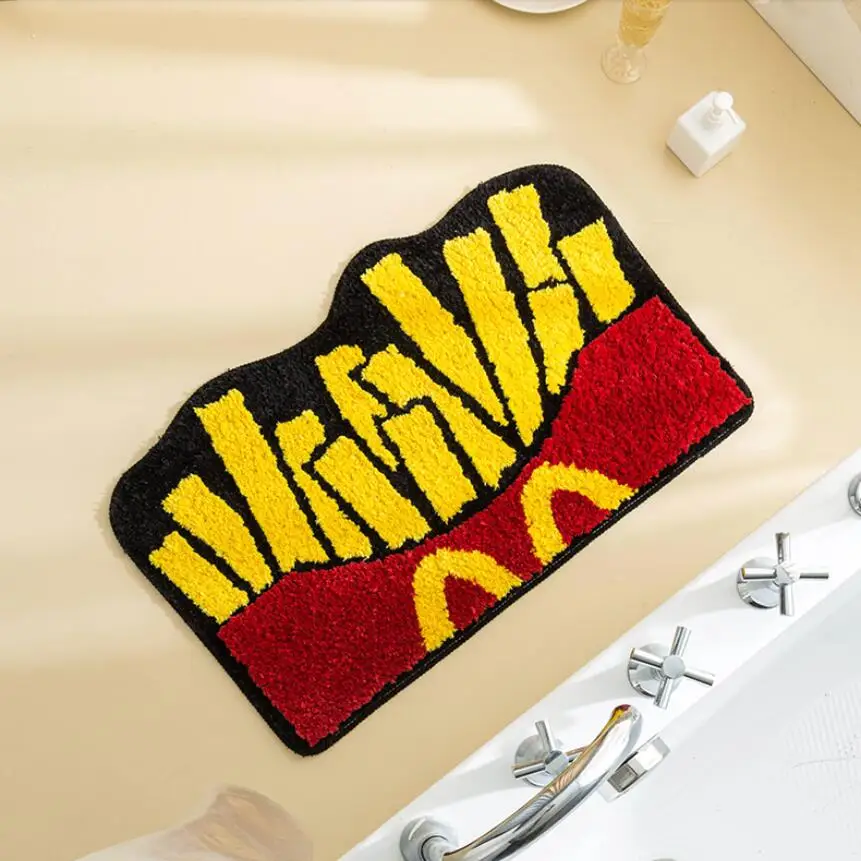 French Fries Bathroom Rugs Fleece Creative Shaggy Carpet Non Slip Bath Shower Mat Laundry Room Area Rug Bedroom Kawaii Decor