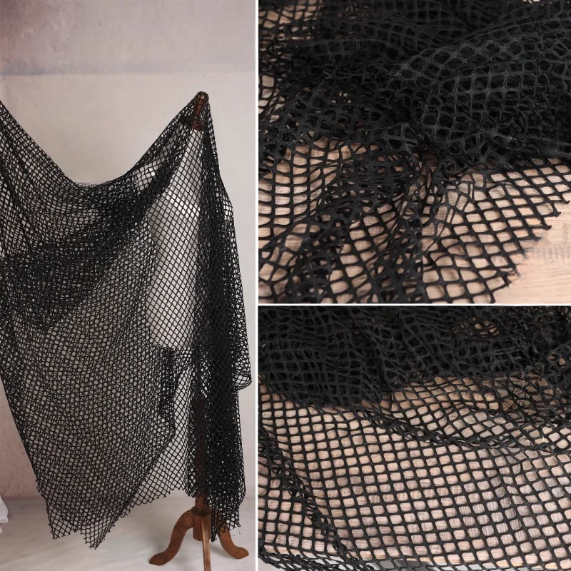 

Mesh Black Fishing Net Hollowed Out Large Mesh Transparent Texture Grid Clothing DIY Designer Fabric