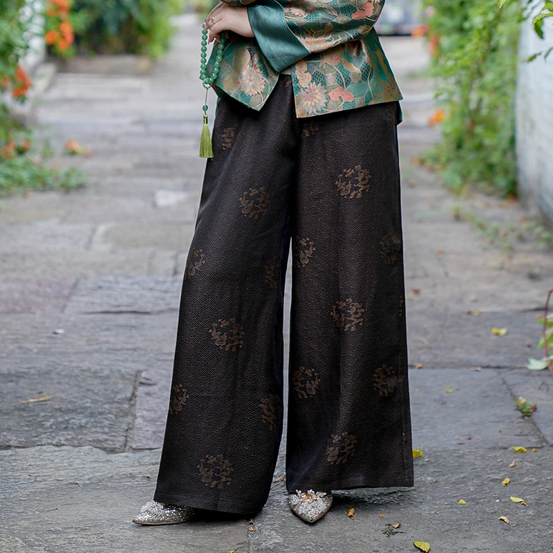 

Wide Leg Pants with kets Pre-Sprayed 38 Mu Sang Silk Embroidery Thousand Character Silk Cloud Cloth Wealth Dragon Pattern