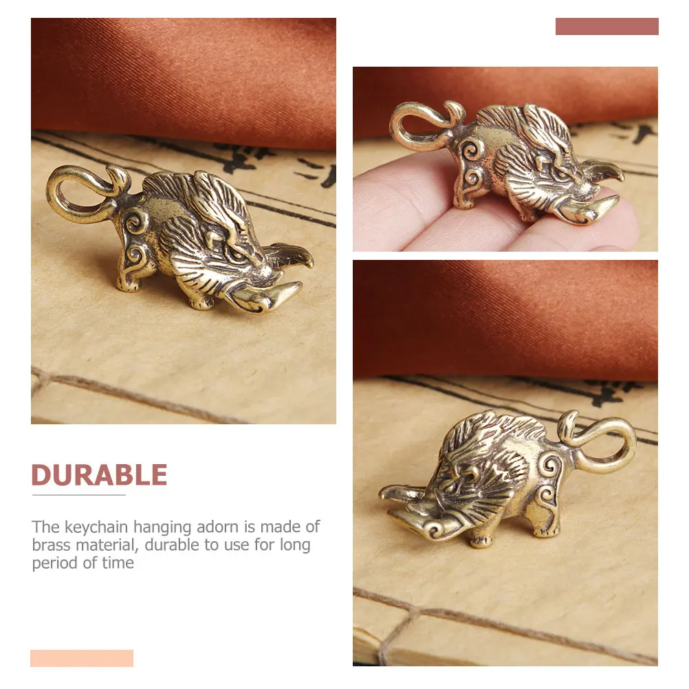 4 szt. Mosiężne zawieszki do kluczy w kształcie dzika, vintage DIY breloczek, ozdobny ornament do biżuterii, dekoracji domu, na biurko, prezent retro