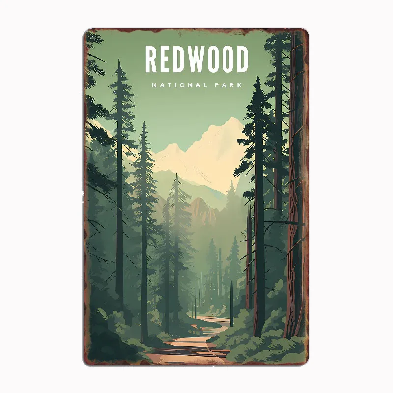 

Redwood National Park California Travel Poster Metal Poster Sign Garage Club Custom Wall Tin Room Decor Home Decor