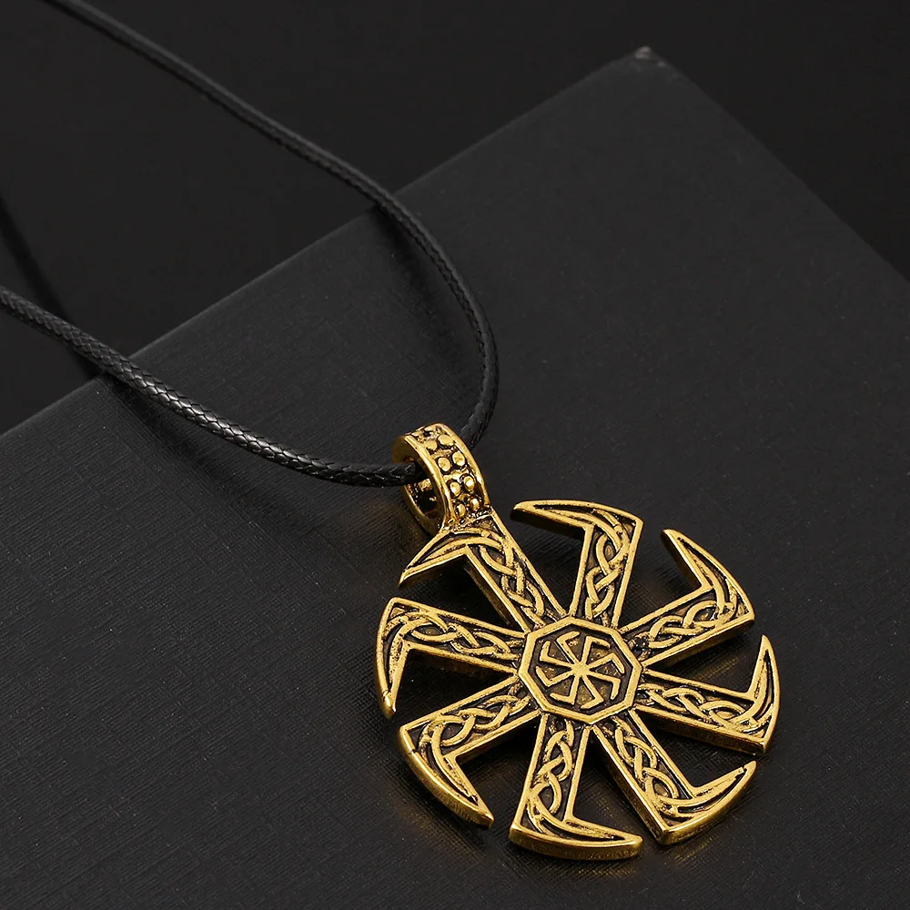 YILUOCD Slavic Amulet Necklace for Men Slavic Kolovrat Symbols Pagan Sun Wheel Chain Pendants Religious Talisman Jewelry