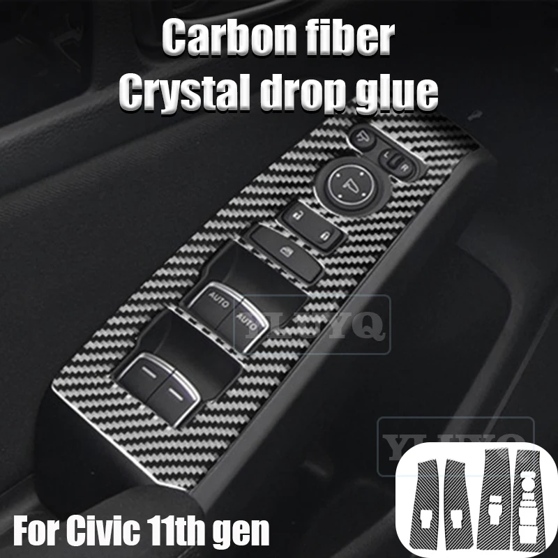 

Для Honda Civic 11-я внутренняя модификация из углеродного волокна, внутренняя кнопка подъема окна, декоративная панель, наклейка, аксессуары