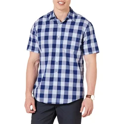 2024 New Men's Casual Plaid Shirt Short Sleeve Chest Pocket Fashion Printing All-match Personality Short Sleeve Shirt