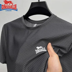High End Embroidered LONSDALE Ice Silk Mesh Short Sleeved T-shirt for Men's Summer Fashion Casual Breathable Short Sleeved Top