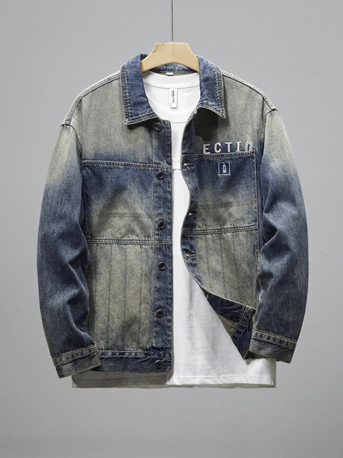 

Мужская джинсовая куртка в стиле ретро с вышивкой, повседневная, свободного кроя, на весну-осень-зиму, молодежная, классическая, модная