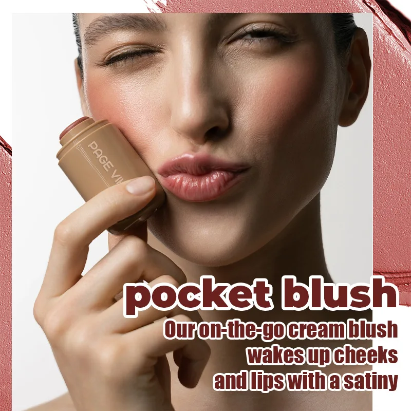 PAGE VINE Pocket Blush Stick Lip And Cheek Hydrating Stick Natural Rouge Powder Blush Cream Lipstick Cheek Easy To Apply Color image 4