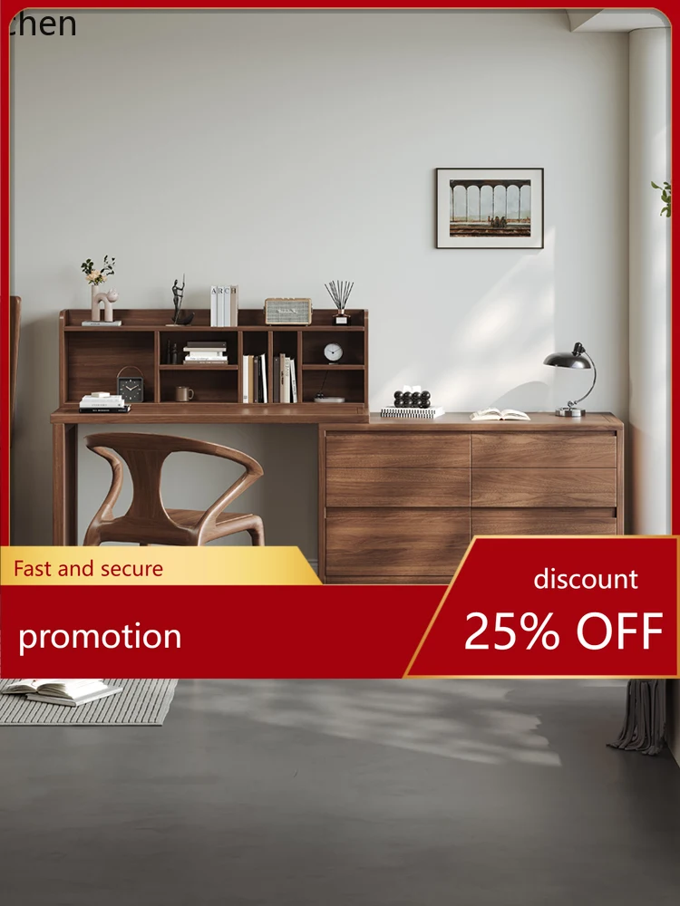 

YFY Black Walnut Solid Wood Chest of Drawers Dressing Table Integrated Bedroom Two-in-One Desk