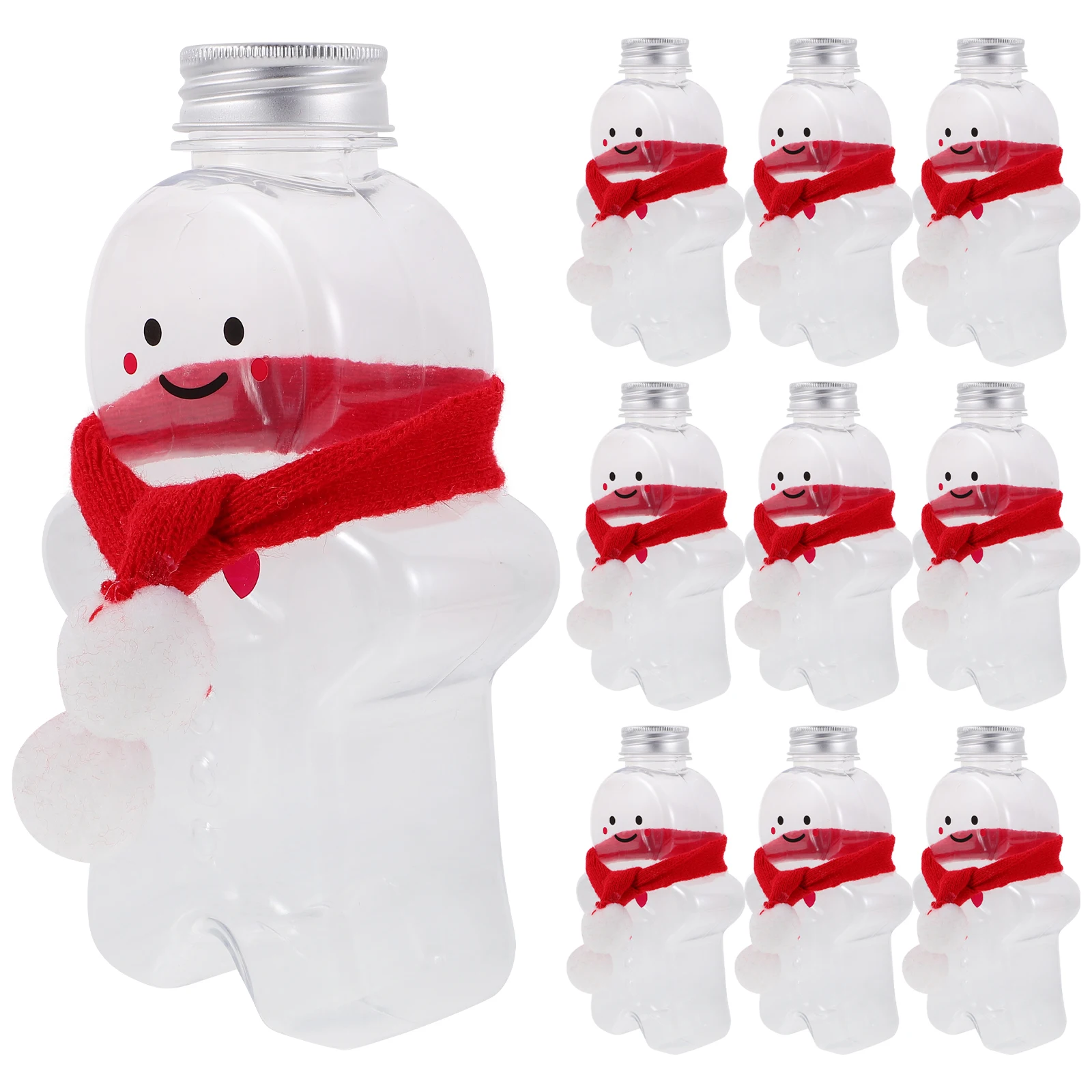 10 Sets Christmas Juice Bottles With Scarf Xmas Gingerbread Man Beverage Juice Bottles Plastic Gingerbread Jars 500ML