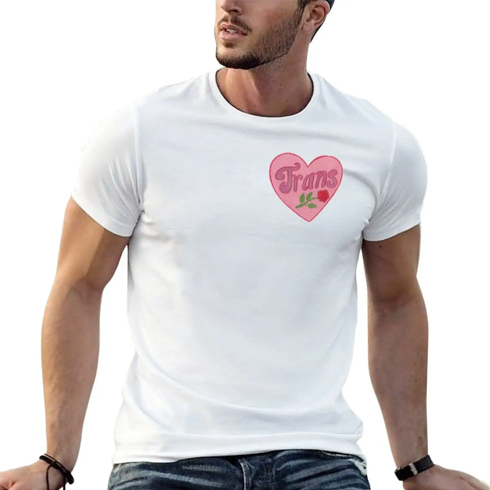 

trans heart with rose T-Shirt man t shirt cotton high quality man graphic t shirt t shirts designer T-shirt