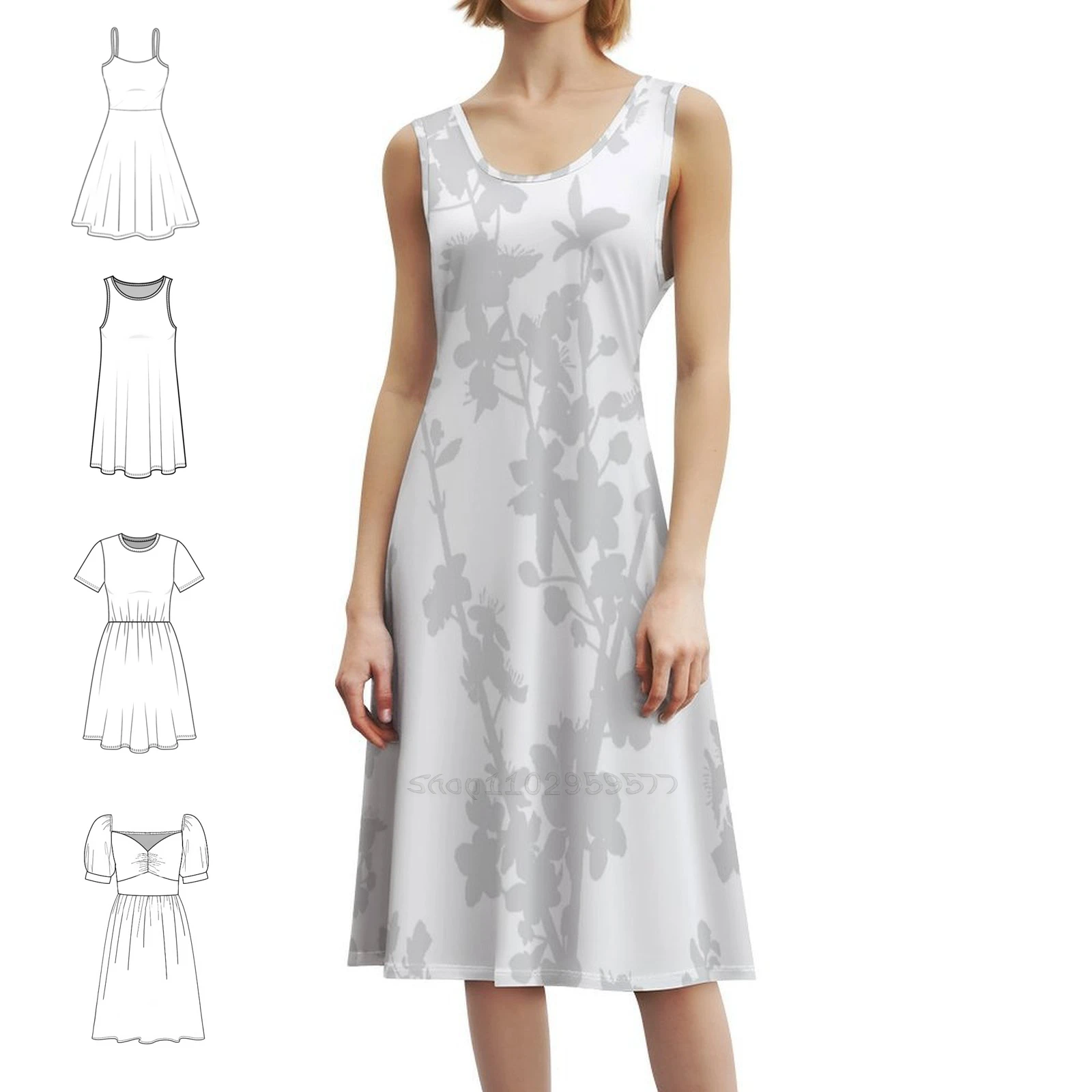 White And Gray Blossoms Sexy Vacation Dress For Women Beach Party Birthday Mini Dress Blossom Blossoms Home Flower Flowers