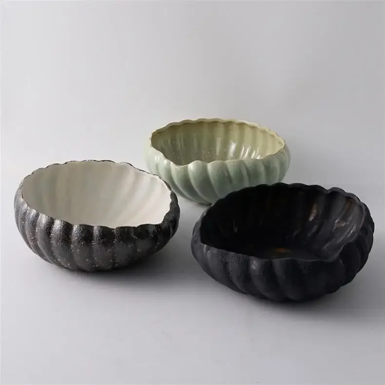 Creative Texture Ceramic Tray Basket Desk Storage Container Flower Vase Flowerpot Irregular Folds Trinket Dish Ceramic Tray