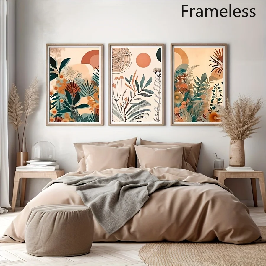 （Noframe 3PCS)-2D Flat, 2D Flat, Elegant 3pcs Boho Landscape Canvas Prints - Unframed Modern Wall Art for Living Room, Bedroo