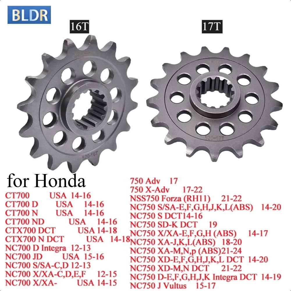 520 16T 17T Front Sprocket for HONDA CT700 NC700 D Integra ADV750 X-Adv 2017-2025 NC750 S/SA/XA NC750X NC750 XD DCT NC750J