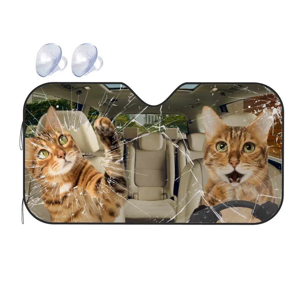 Bengal Cat Driving Car Interior Front Windshield Sun Shade,Auto Accessories Siamese Cat Sunshade for SUV- Blocks Uv Rays Protect