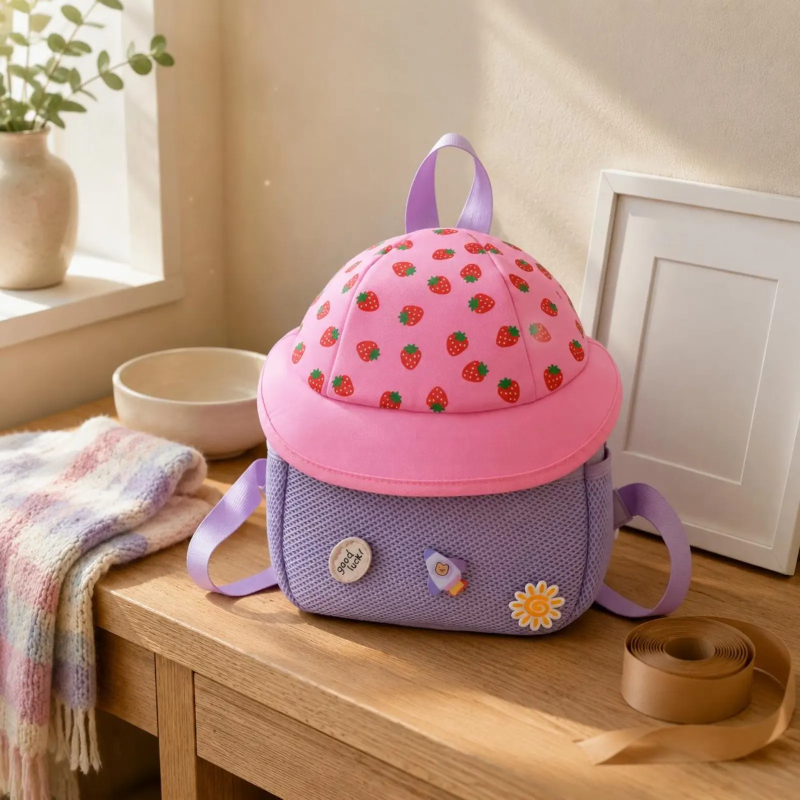 Kids School Backpack Decorative Patches Mesh Front Backpack Children'school Bag Structured Build Bookbag Top Handle