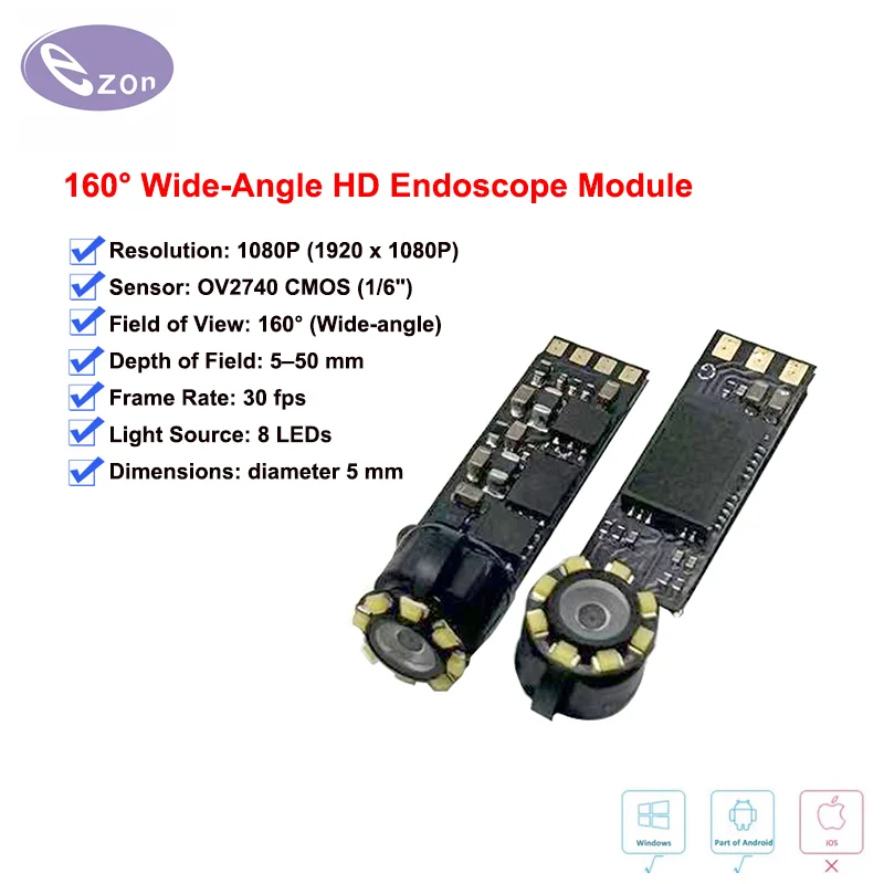 1080P HD Industrial Endoscope Module Wide-Angle 160° Macro OV2740 Camera Module with Driver-Free USB Probe