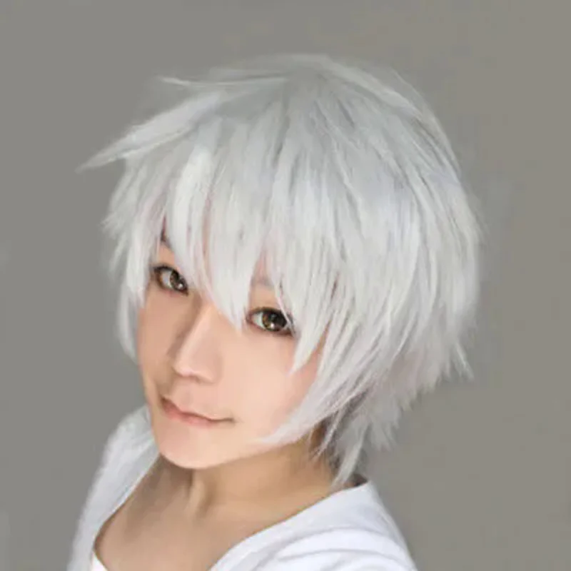 Tokyo Ghoul Ken Kaneki Peluca de pelo blanco plateado corto para cosplay, gorro tra