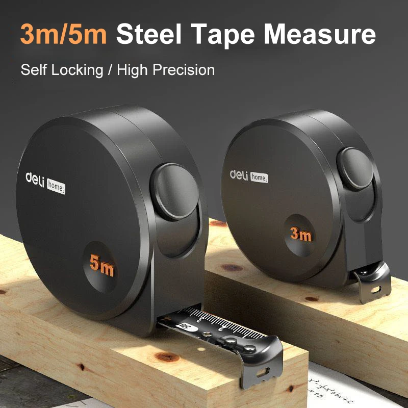 Deli Tools 1Pcs 3/5M Black Steel Material Measuring Tape Measure High Precision Household Woodworking Ruler Measuring Tools