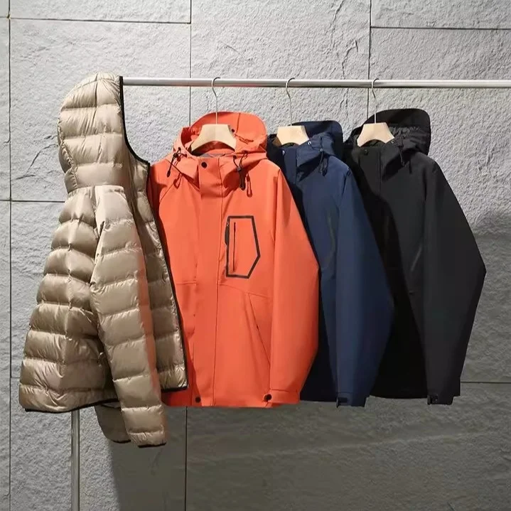 

Tee-in-One Du down Jaet for Men Outdoor Casual Hooded Thermal Filling 90% Regular Length Thiened Autumn Winter Coat