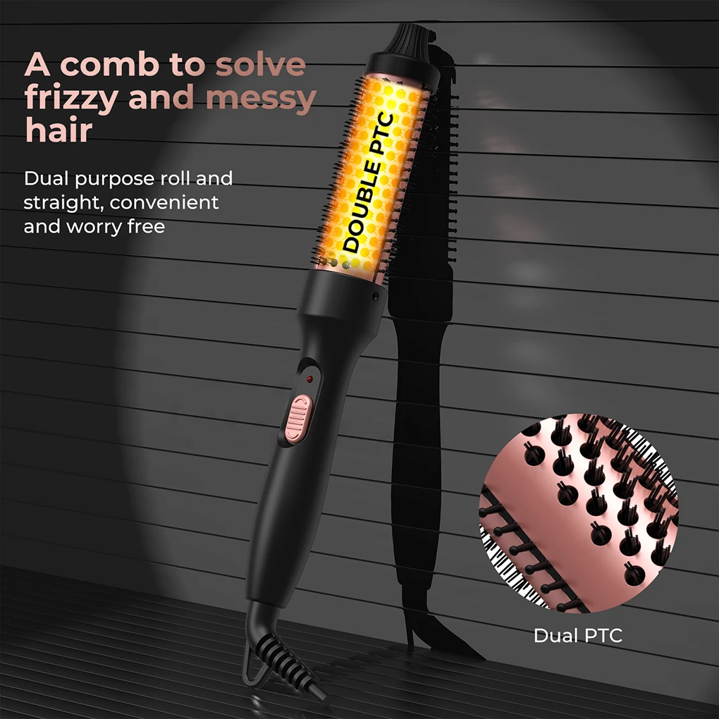 Hair Curler Brush Ceramic Double PTC Heaters Temperature Adjustment 120-210°C Suitable For Travel As shown EU